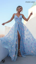 EUPHORIA - Blue Formal Gown with butterfly Sequin embellishment