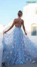 EUPHORIA - Blue Formal Gown with butterfly Sequin embellishment