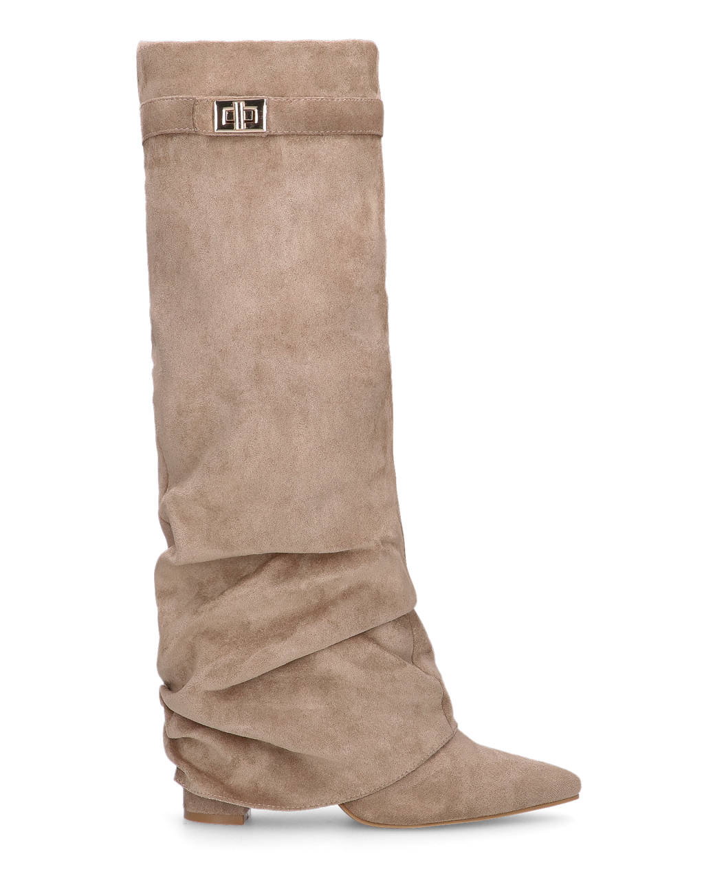 ELLENI - stivali in camoscio beige con risvolto e zip laterale