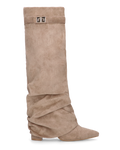 ELLENI - stivali in camoscio beige con risvolto e zip laterale