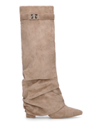 ELLENI - stivali in camoscio beige con risvolto e zip laterale