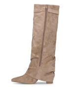 ELLENI - stivali in camoscio beige con risvolto e zip laterale