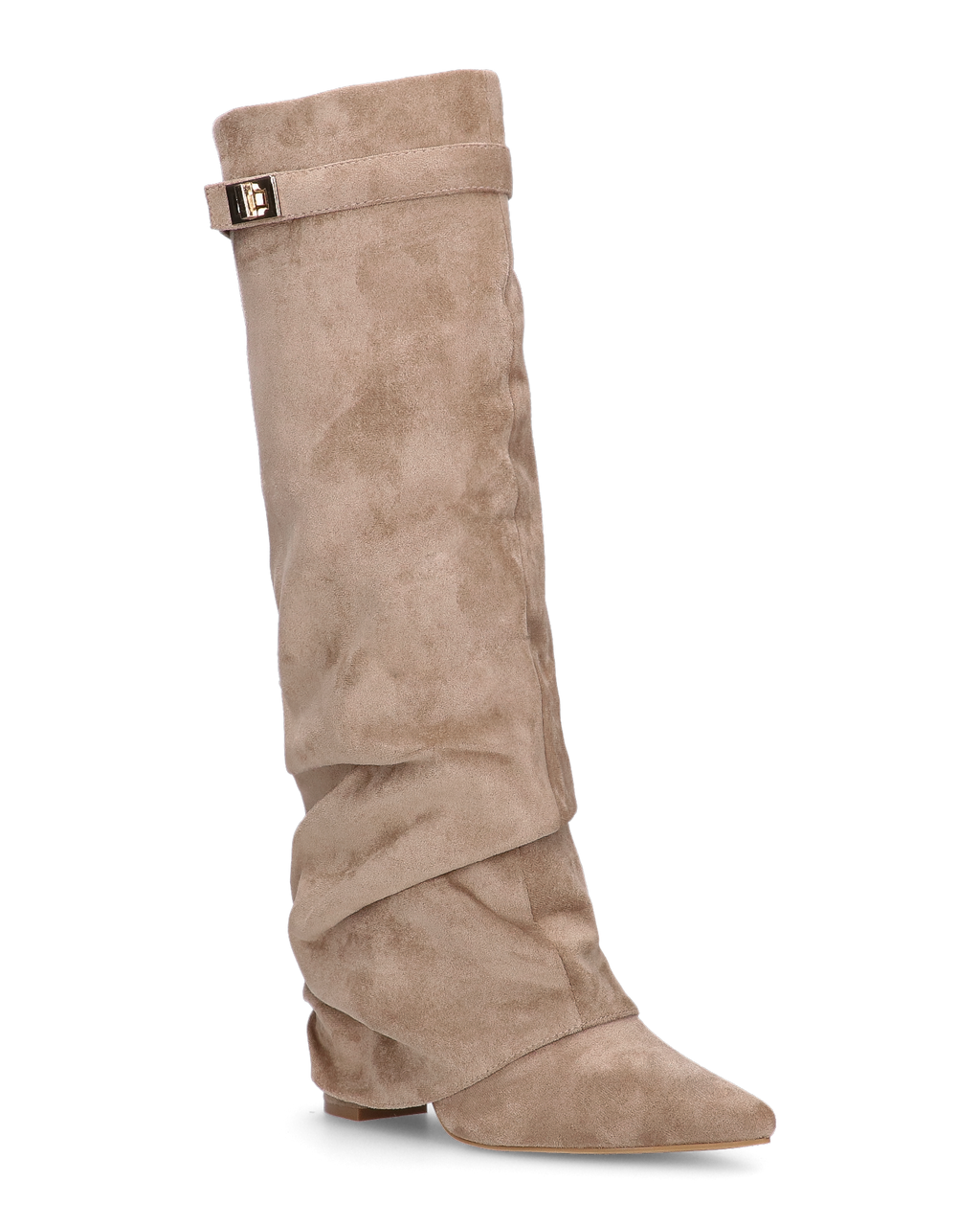 ELLENI - stivali in camoscio beige con risvolto e zip laterale
