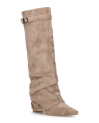 ELLENI - stivali in camoscio beige con risvolto e zip laterale
