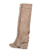 ELLENI - stivali in camoscio beige con risvolto e zip laterale
