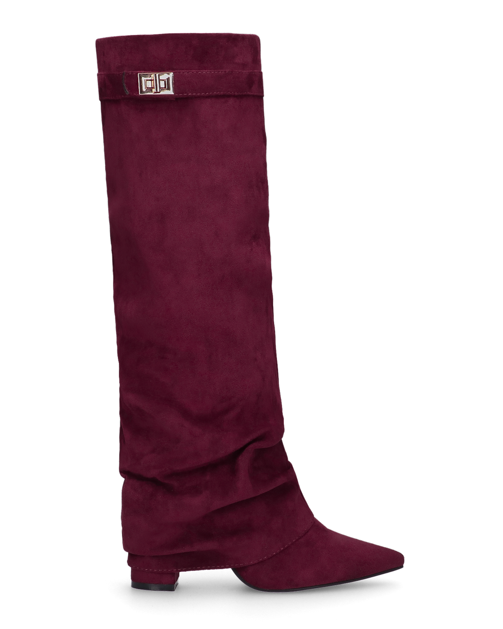 ELLENI - stivali in camoscio bordeaux con risvolto e zip laterale