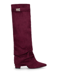 ELLENI - stivali in camoscio bordeaux con risvolto e zip laterale