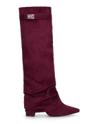 ELLENI - stivali in camoscio bordeaux con risvolto e zip laterale