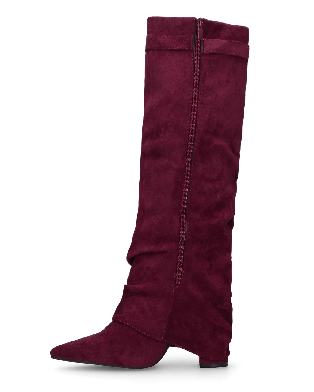 ELLENI - stivali in camoscio bordeaux con risvolto e zip laterale