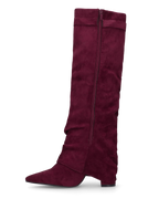 ELLENI - stivali in camoscio bordeaux con risvolto e zip laterale