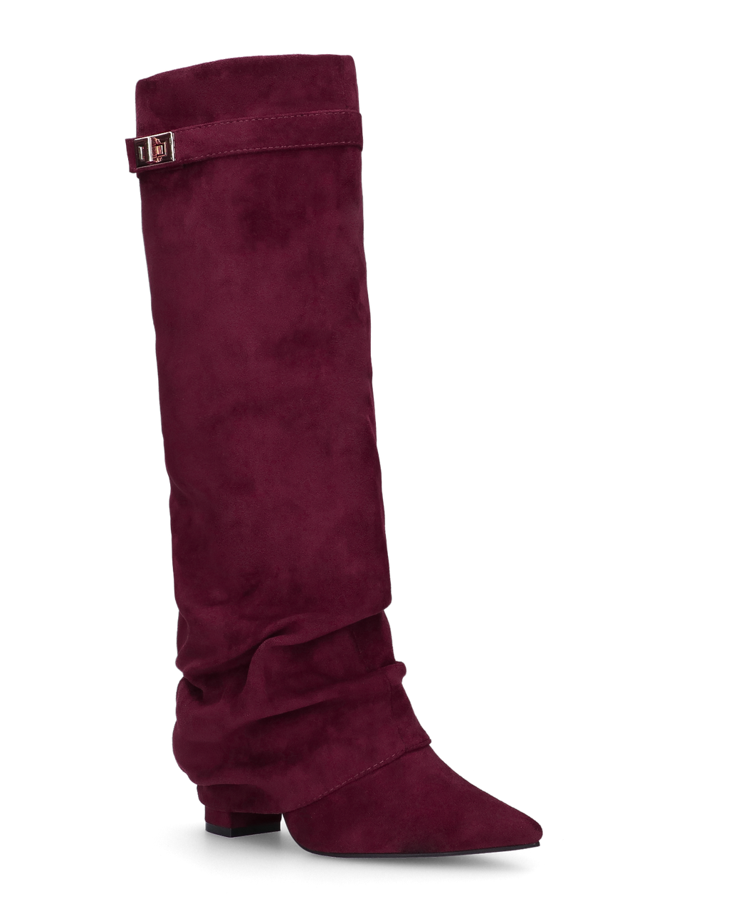 ELLENI - stivali in camoscio bordeaux con risvolto e zip laterale