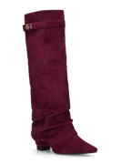 ELLENI - stivali in camoscio bordeaux con risvolto e zip laterale