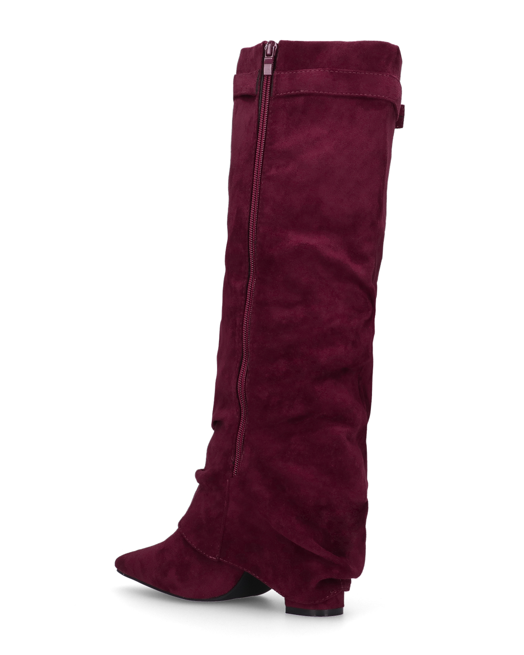 ELLENI - stivali in camoscio bordeaux con risvolto e zip laterale