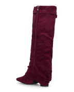 ELLENI - stivali in camoscio bordeaux con risvolto e zip laterale