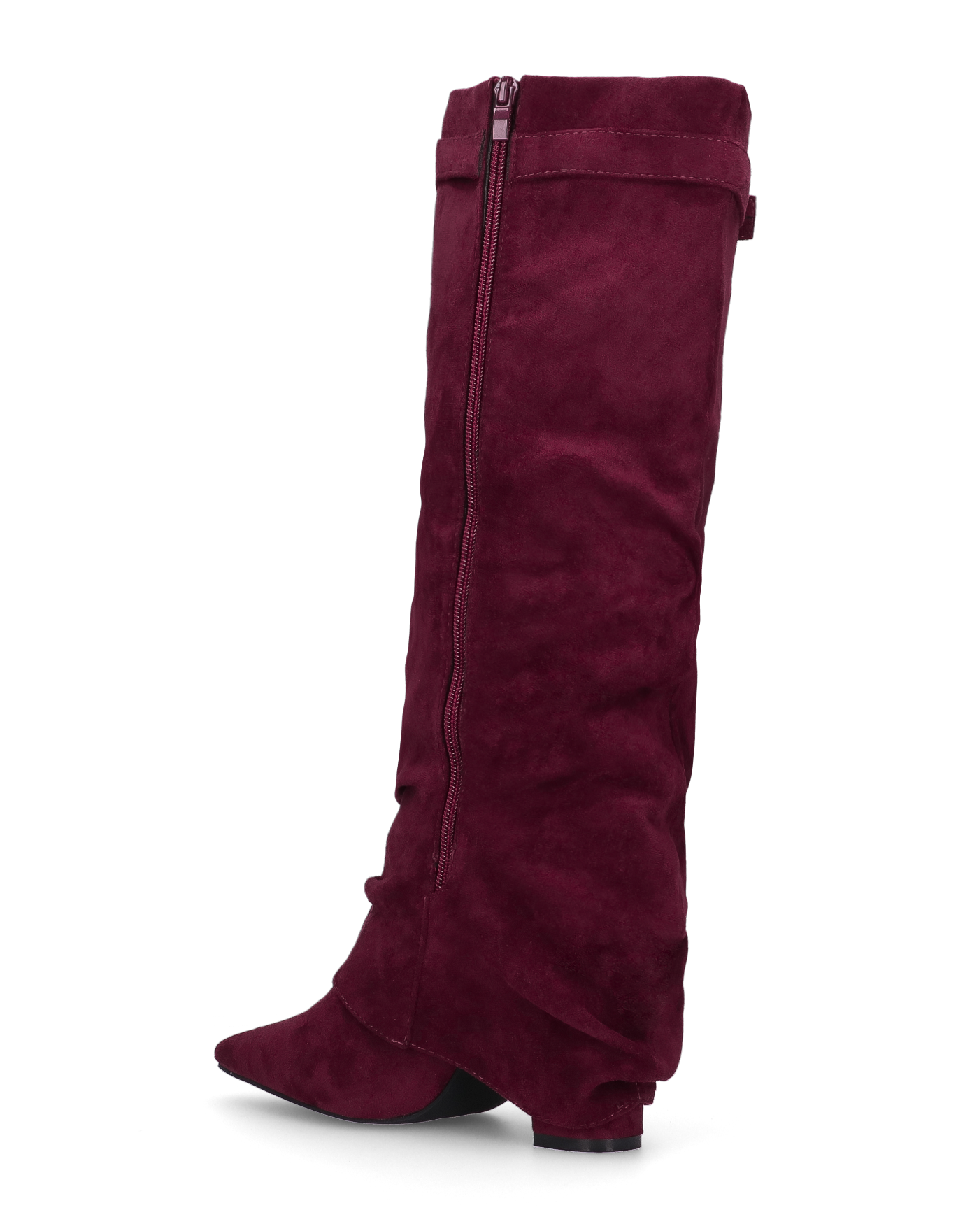 ELLENI - stivali in camoscio bordeaux con risvolto e zip laterale