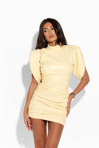 Bright yellow BELGRAVIA Lemon Dress by 64b136-1e, sleeveless design with a flowy fabric, perfect for summer occasions.