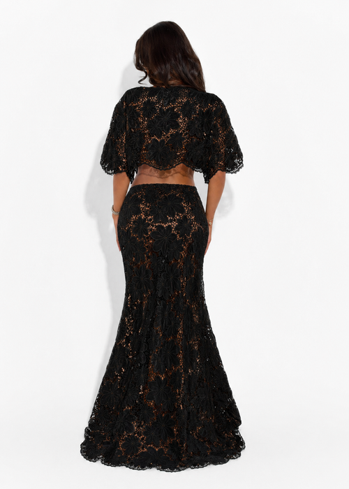 Black floral maxi skirt from 64b136-1e, featuring a flowing design and floral pattern, perfect as stylish women's bottoms.
