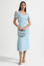 Delicate Azure Lace Midi Dress - Baby Blue