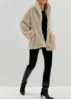 Alpina Cinch Waist Fur Coat | Almond Quartz