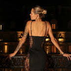 Fake Number Black Lace Panel Maxi Dress