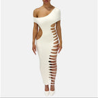 Fantasy One Shoulder White Bodycon Slit Maxi Dress