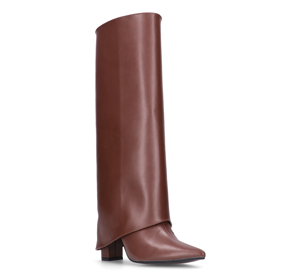 FEDRIKA -  Stivale 2 in 1 in ecopelle marrone: da stivale alto a stivaletto con un semplice gesto