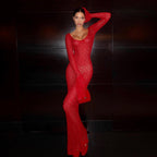 Florence Red Crochet Bodycon Maxi Dress
