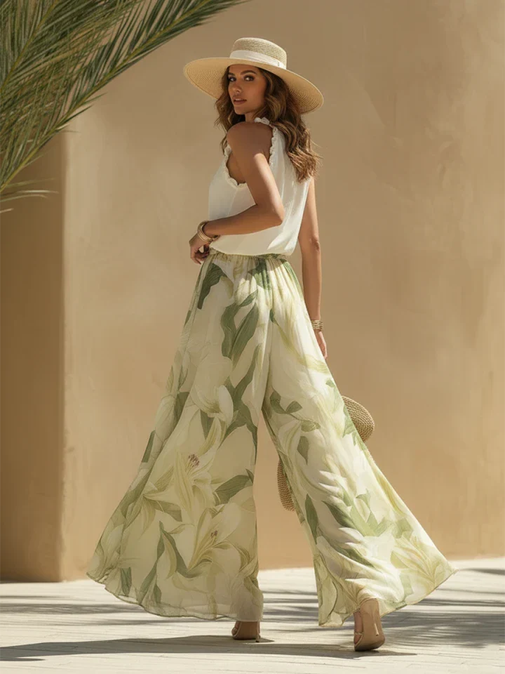 Lily | Ruffled Chiffon Top Printed Pants Set