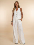 Tailored Linen-Texture Vest and Wide-Leg Trouser Co-ord Set