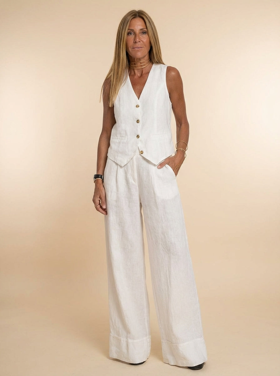 Tailored Linen-Texture Vest and Wide-Leg Trouser Co-ord Set