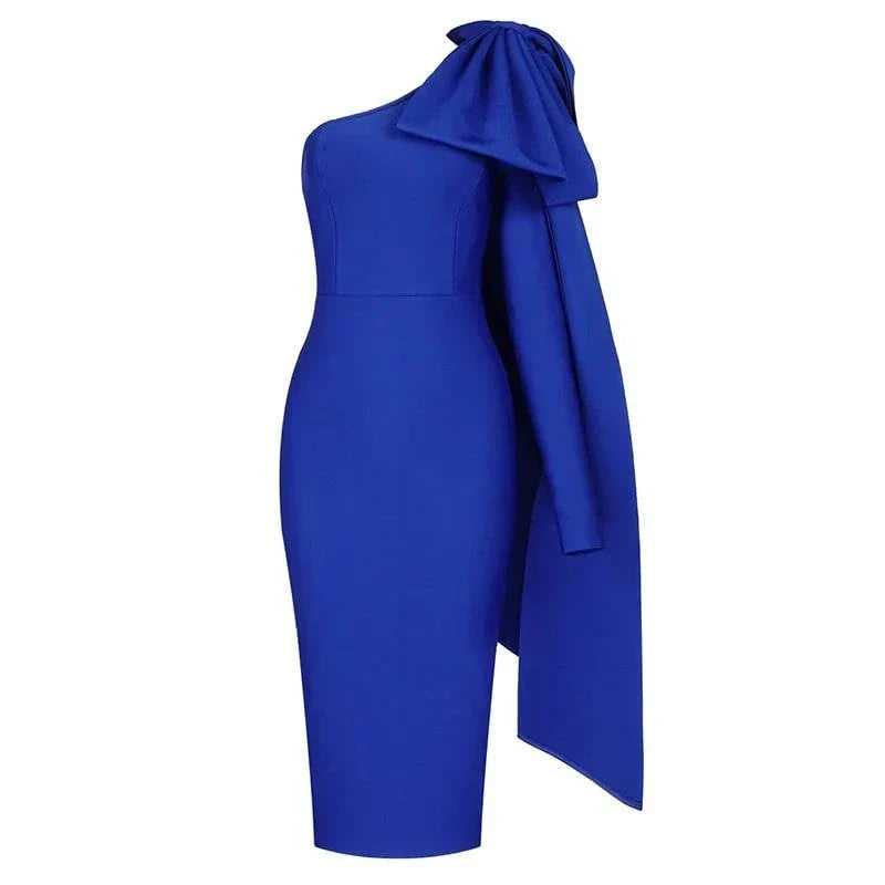 Luxe Radiance One-Sleeve Bowknot Bandage Dress