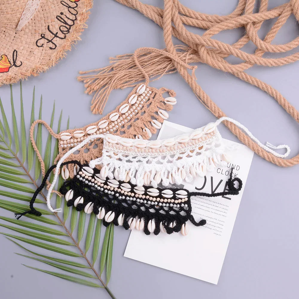 Crochet Seashell Collar Choker - multiple colors