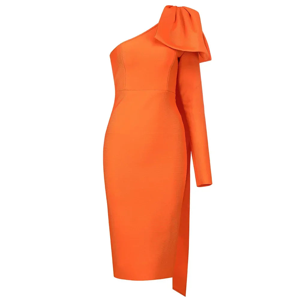 Luxe Radiance One-Sleeve Bowknot Bandage Dress