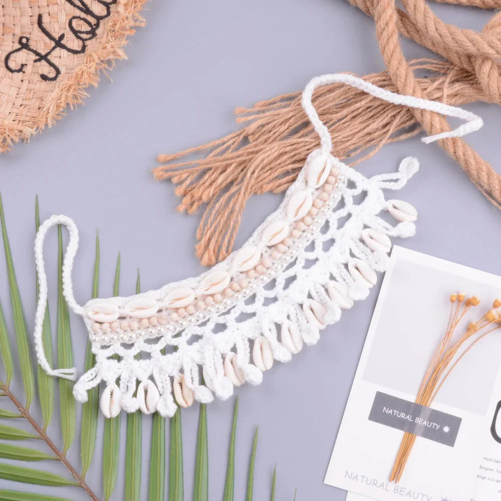 Crochet Seashell Collar Choker - multiple colors