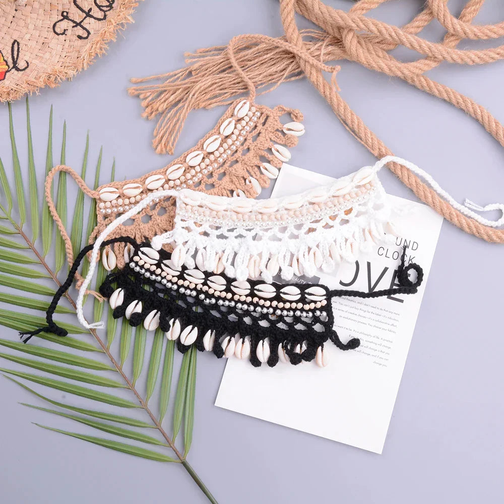 Crochet Seashell Collar Choker - multiple colors