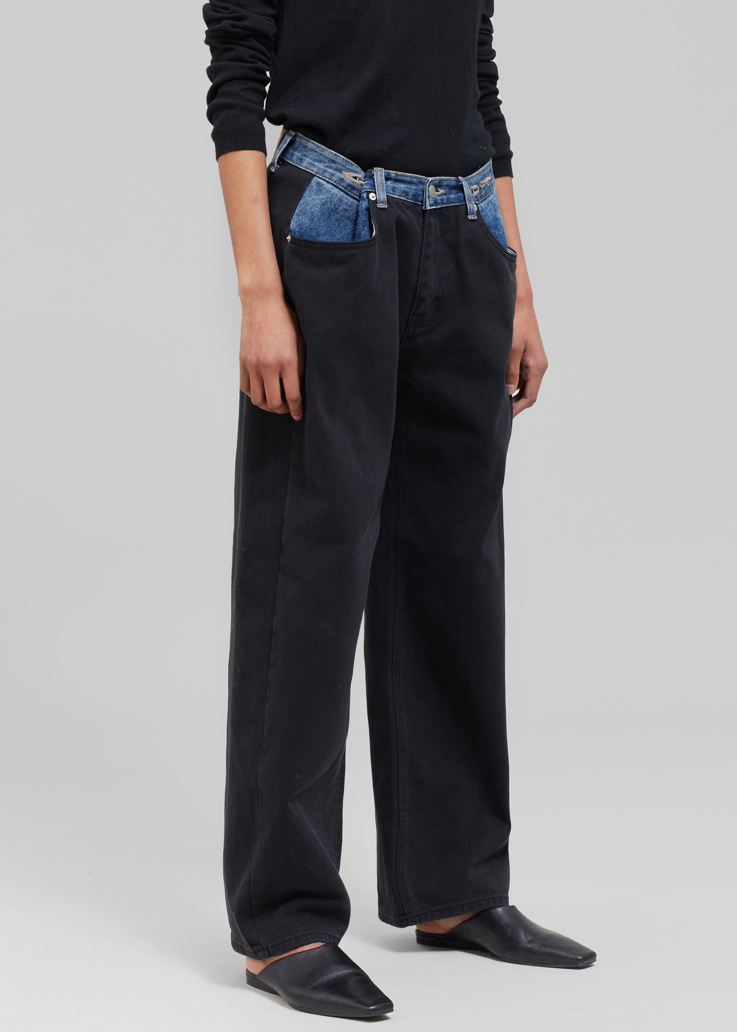 Hayla Contrast Denim Pants - Black/Blue