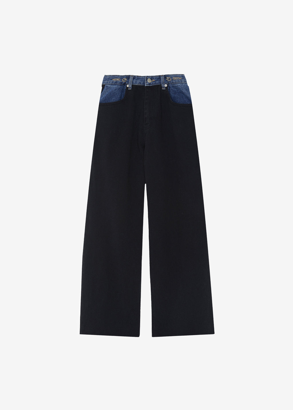 Hayla Contrast Denim Pants - Black/Blue