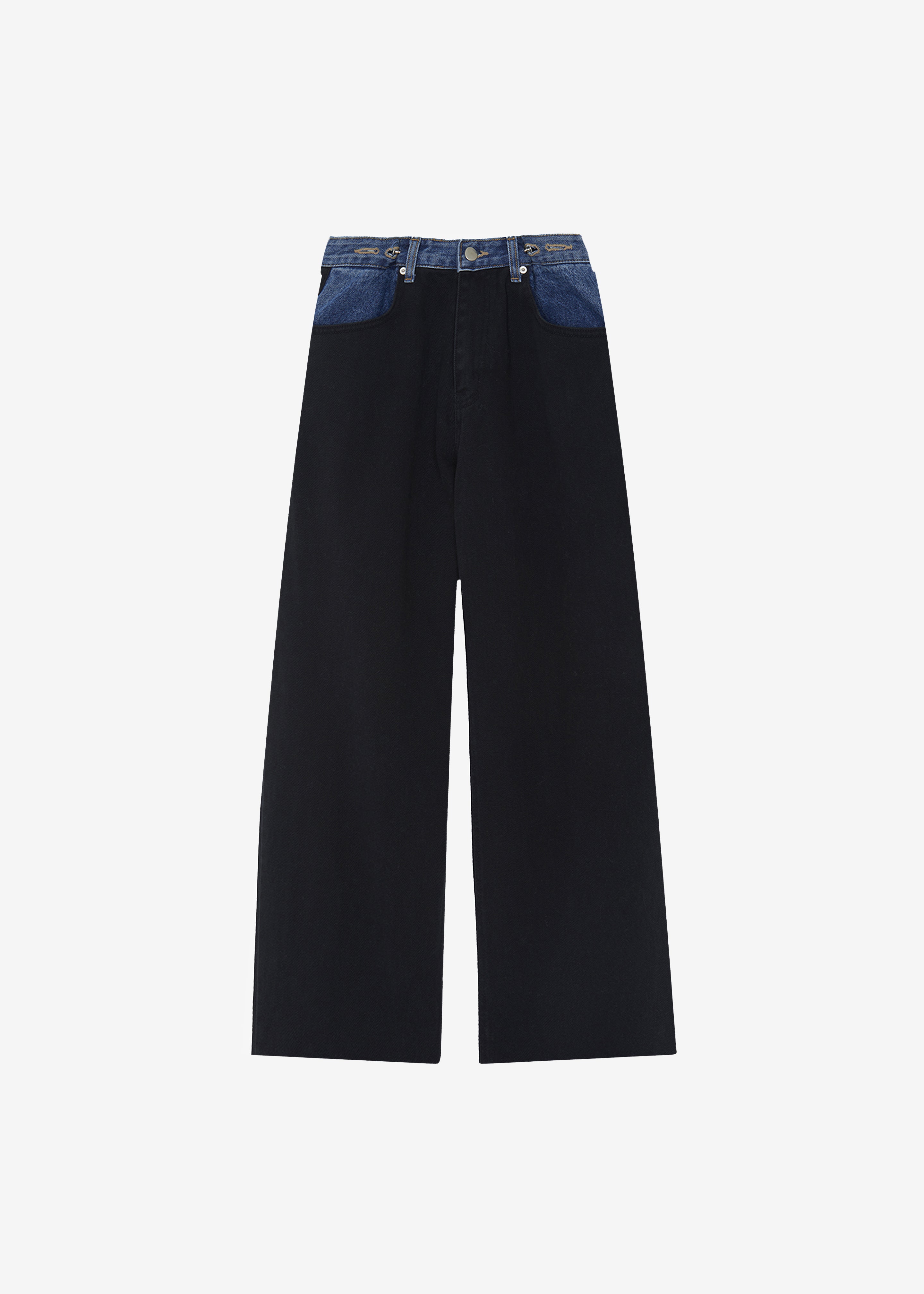 Hayla Contrast Denim Pants - Black/Blue