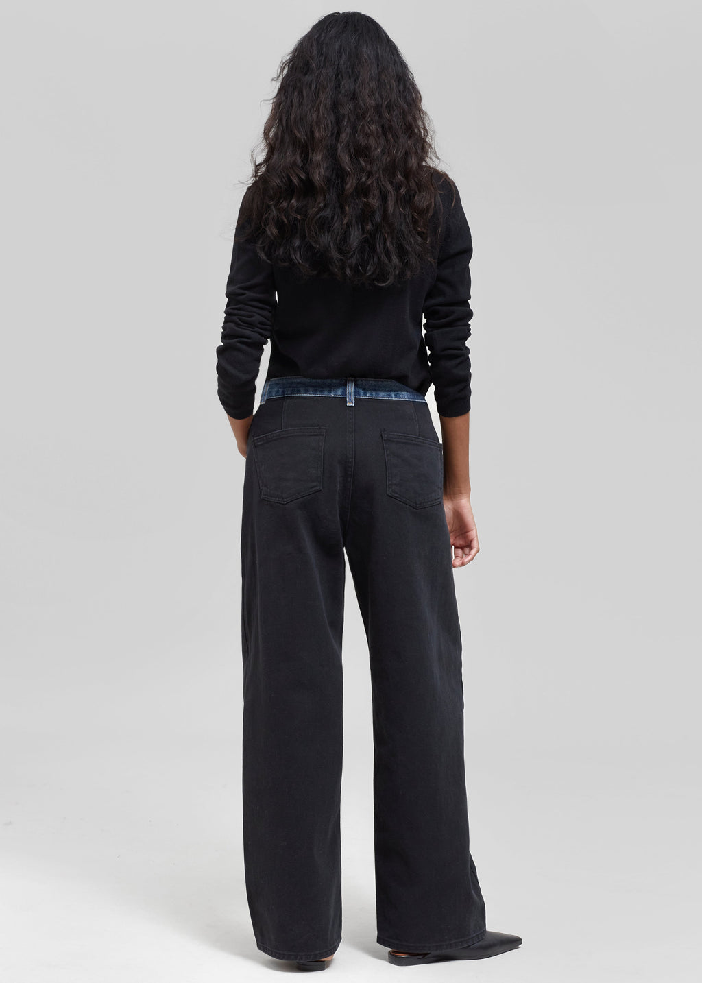 Hayla Contrast Denim Pants - Black/Blue