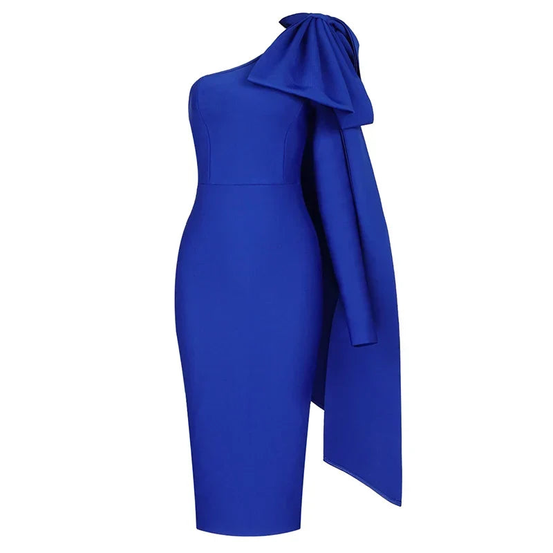 Luxe Radiance One-Sleeve Bowknot Bandage Dress