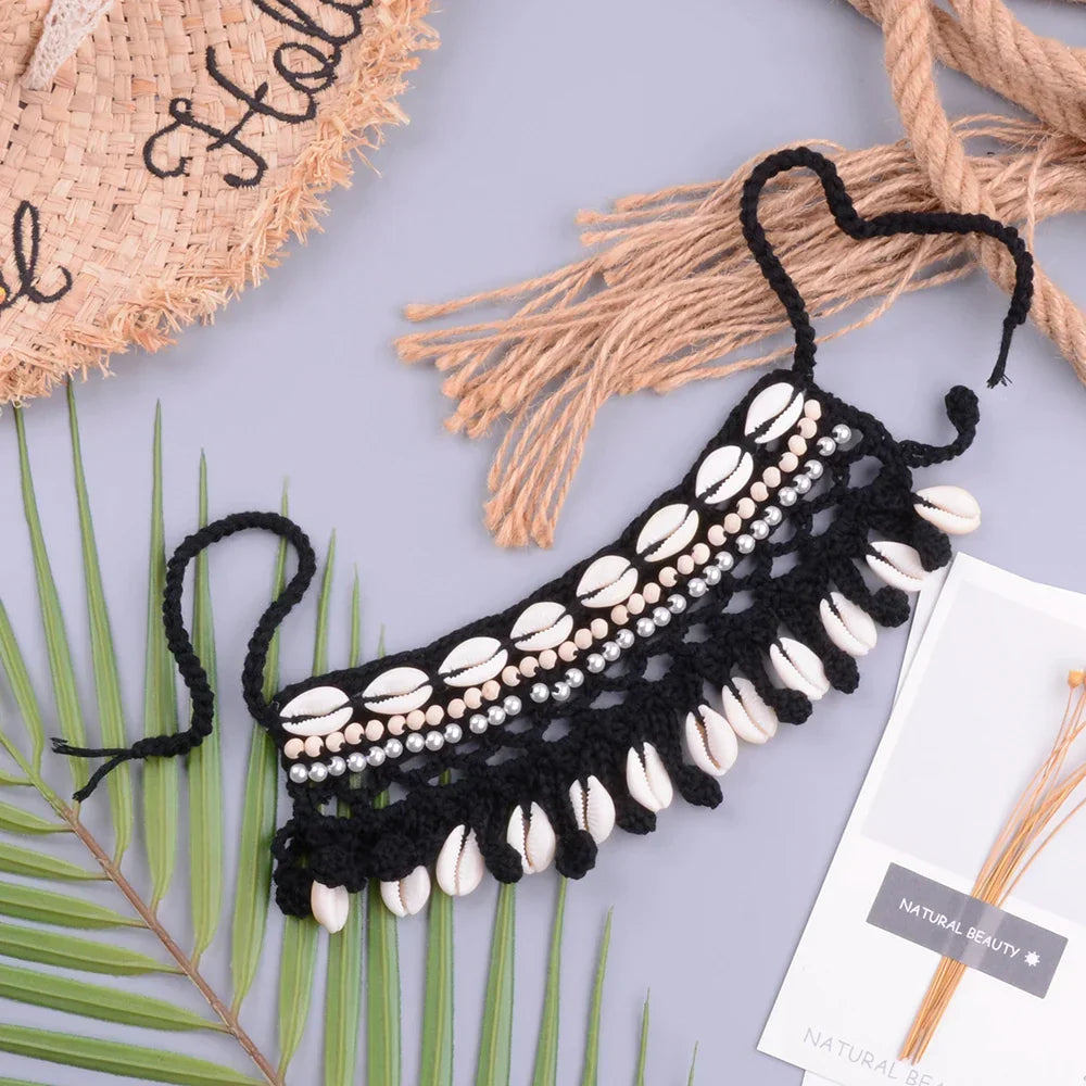 Crochet Seashell Collar Choker - multiple colors