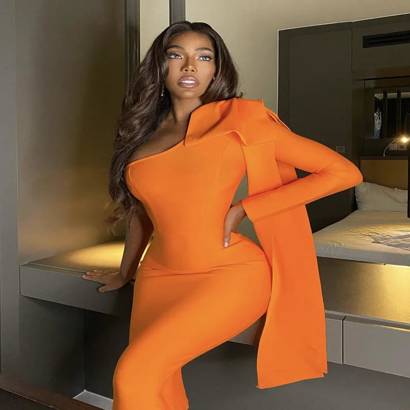 Luxe Radiance One-Sleeve Bowknot Bandage Dress