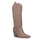 HALA - stivale camperos texano con tacco in camoscio beige scuro