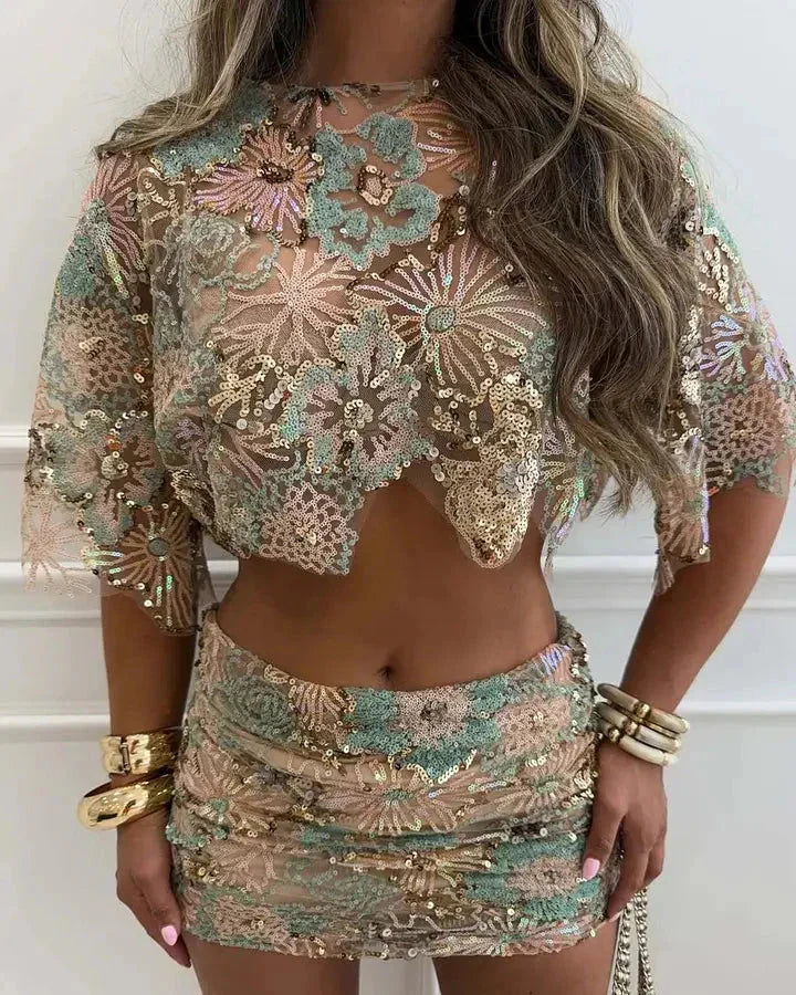 Elina | Sequin Embroidery Two-Piece Set
