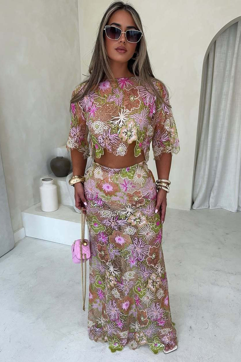 Roxanne | Sequin Embroidery Two-Piece Set