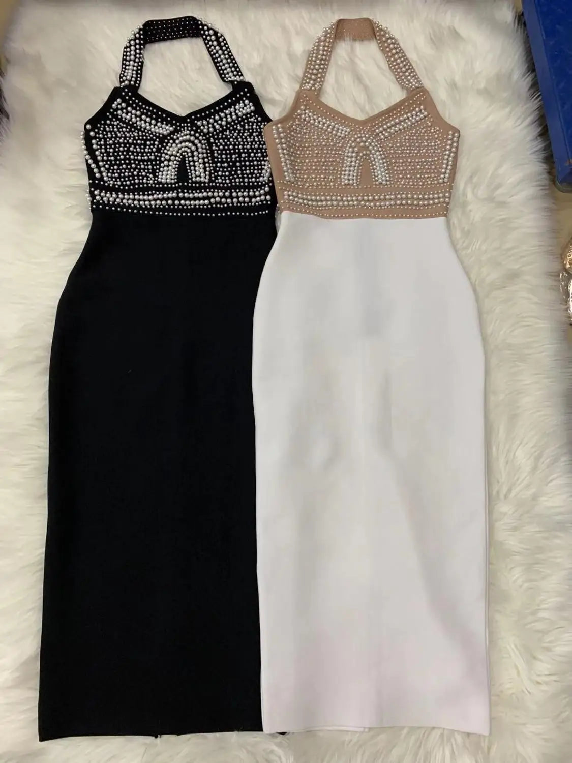Charlotte Noir
 Black Mantual Beading Rayon Bandage Dress Elegant Cocktail Party Dress