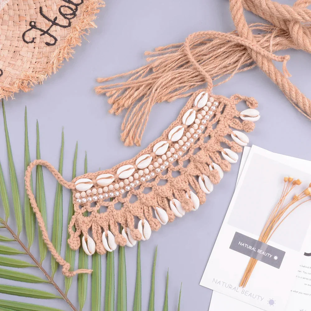 Crochet Seashell Collar Choker - multiple colors