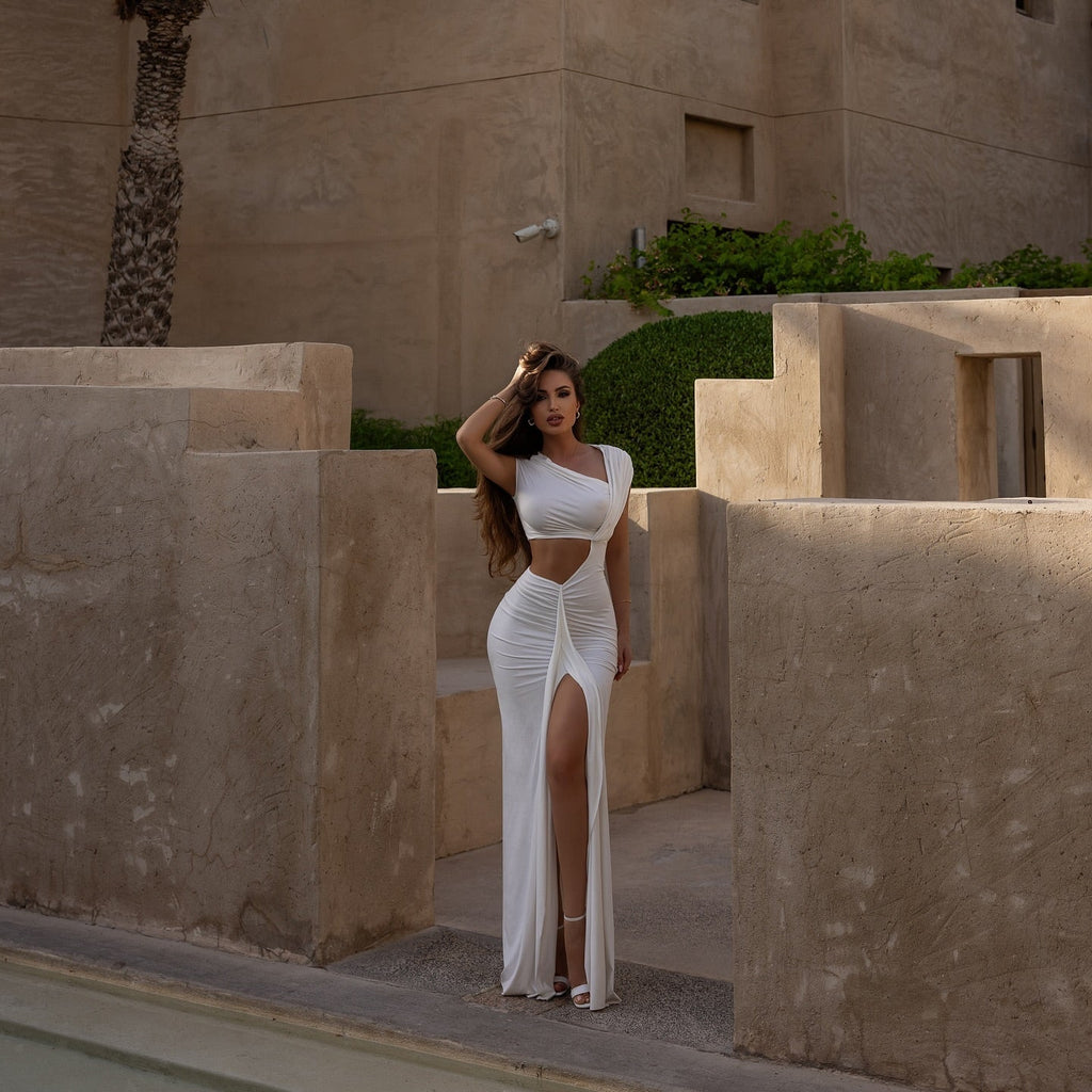 Heart Song White Cut-Out Draped Maxi Dress