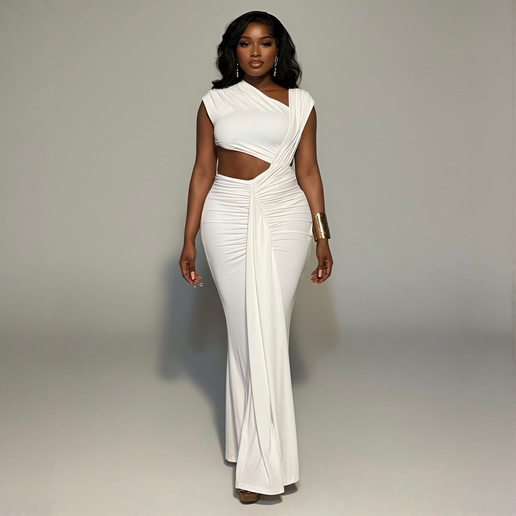 Heart Song White Cut-Out Draped Maxi Dress