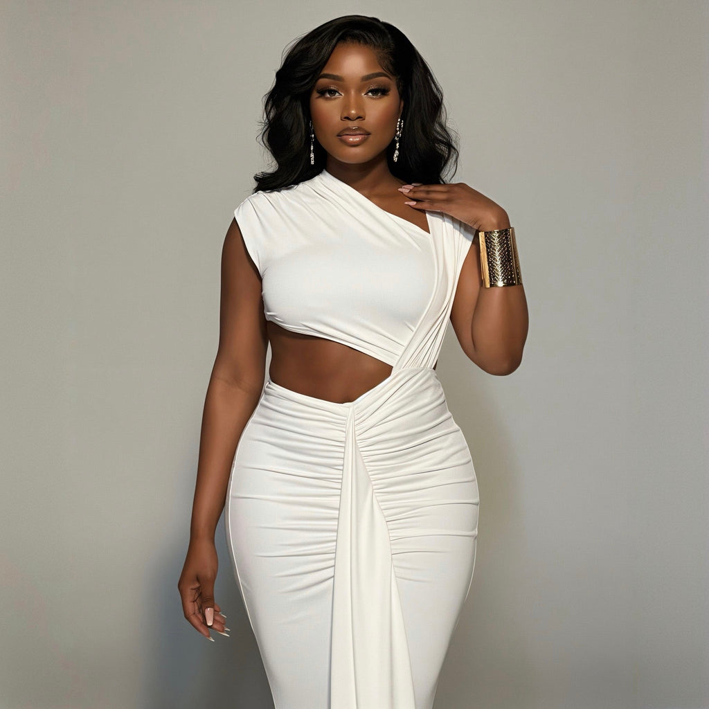 Heart Song White Cut-Out Draped Maxi Dress